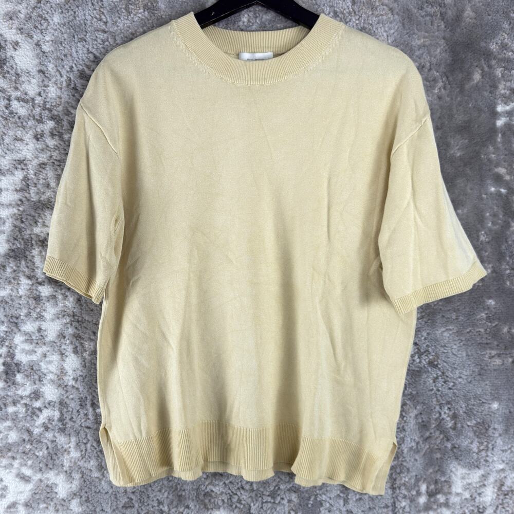 H&M Size S Basic Casual Minimalist Sweater Beige Short Sleeve Pullover Crew Neck